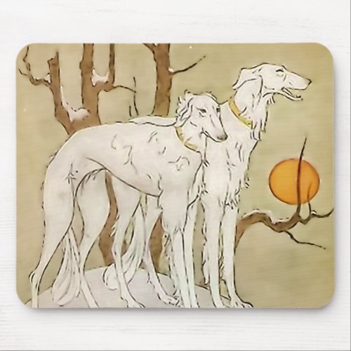 âœGreyhounds in Winterâ by Marjorie Miller Mouse Pad