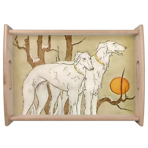 Greyhounds in Winter by Marjorie Miller Serving Tray
