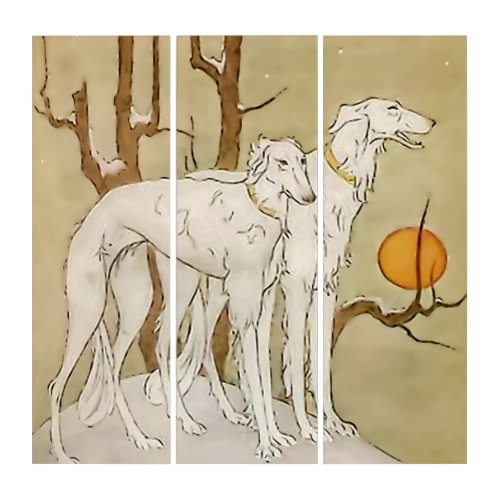 âœGreyhounds in Winterâ by Marjorie Miller Triptych