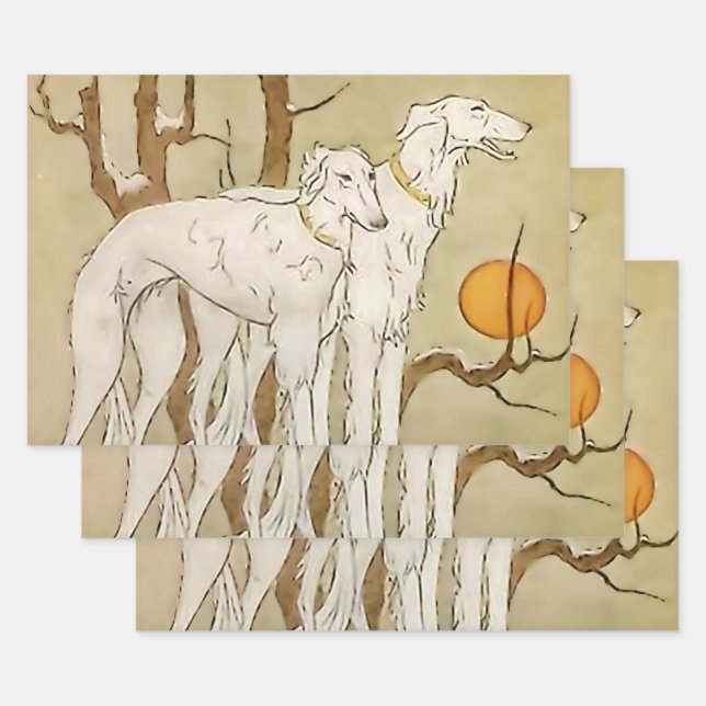 “Greyhounds in Winter” by Marjorie Miller Wrapping Paper Sheets (Set)