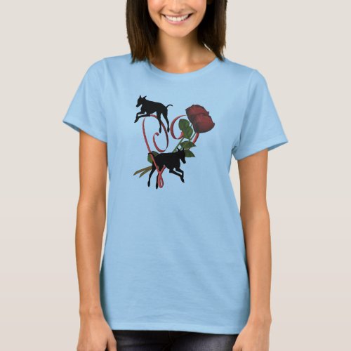 Greyhounds Leaping Hearts And Roses T_Shirt