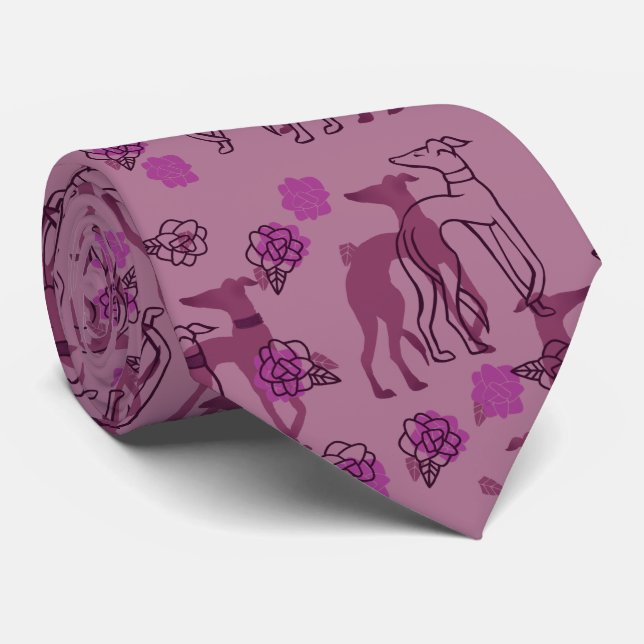 Greyhounds Love Pink Galgos Doggo  Neck Tie (Rolled)