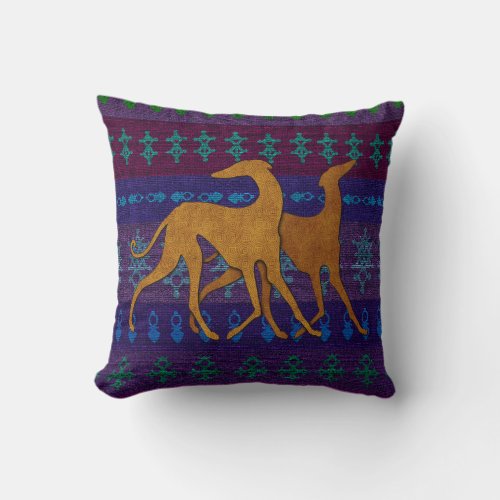 Greyhounds of Azawakh camaieu blue_crimson Throw Pillow