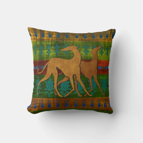 Greyhounds of Azawakh camaieu blue_green Throw Pillow