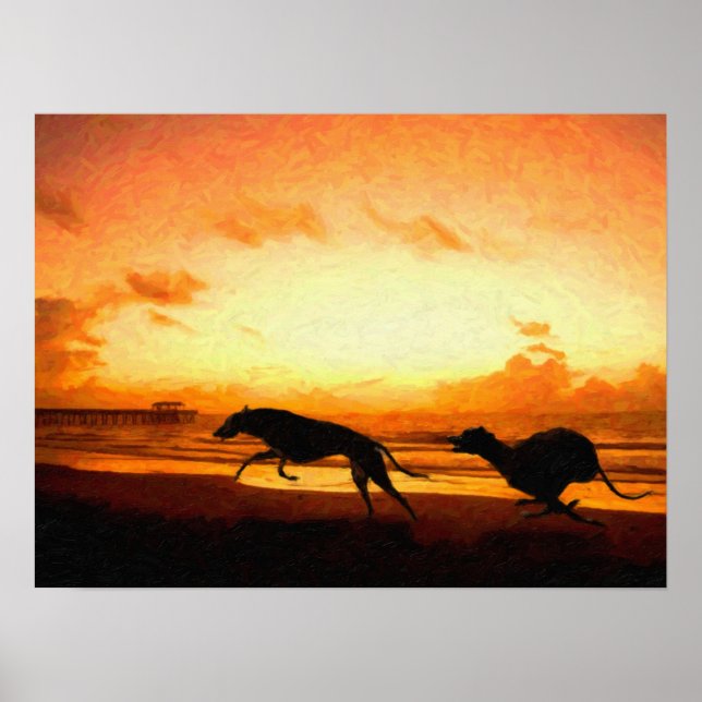 Greyhounds on Beach Poster (Front)