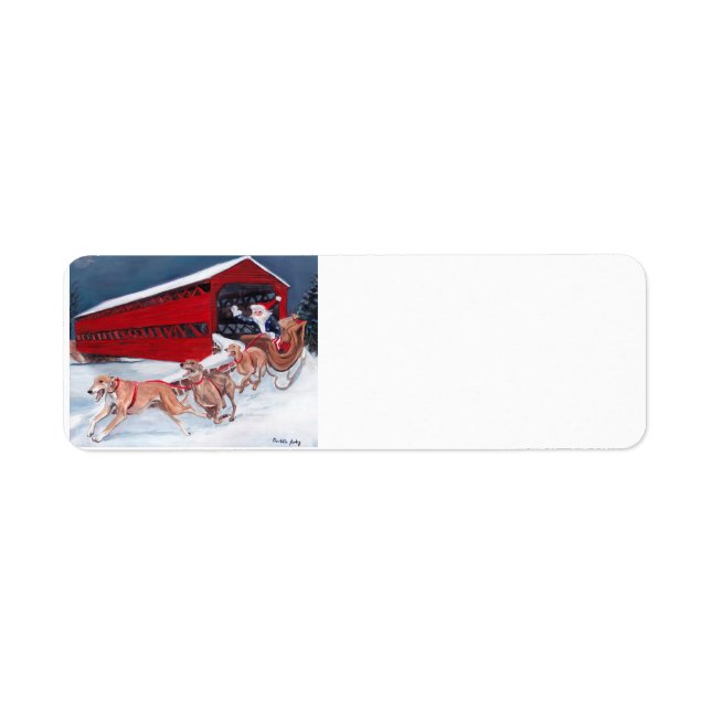 Greyhounds Santa Sleigh Dog Art Address Labels (Front)