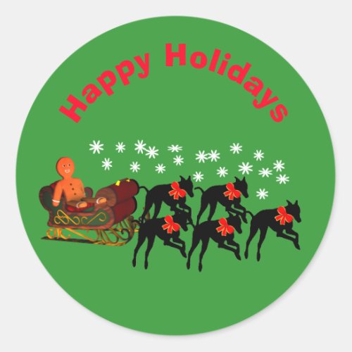 Greyhounds Sleigh Christmas Holiday  Classic Round Sticker