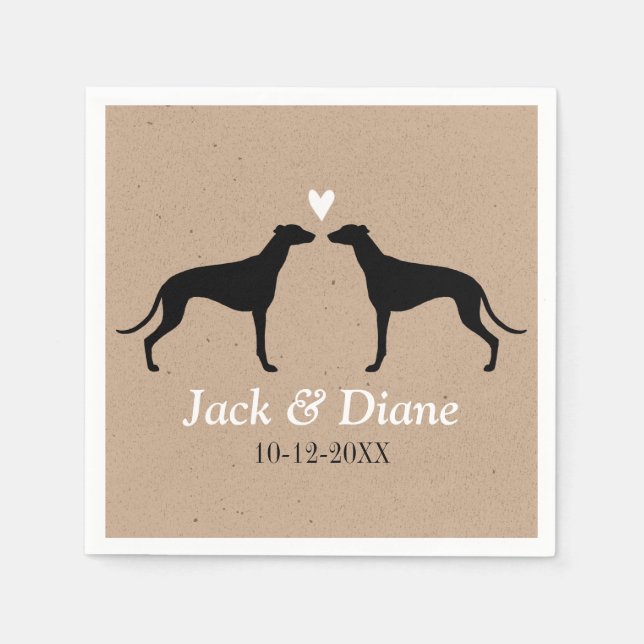 Greyhounds Wedding Couple with Custom Text Paper Napkins (Front)