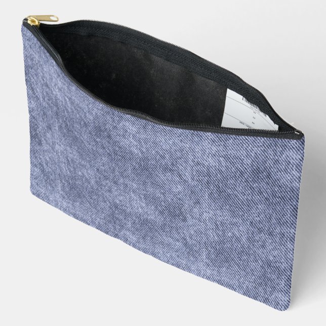 Greyish Blue Denim Pattern Accessory Pouch (Open)