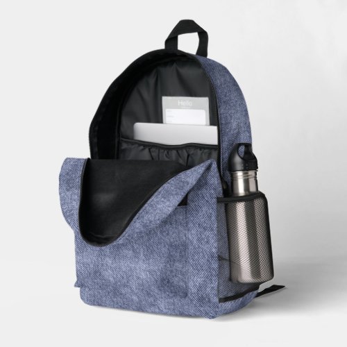 Greyish Blue Denim Pattern Printed Backpack
