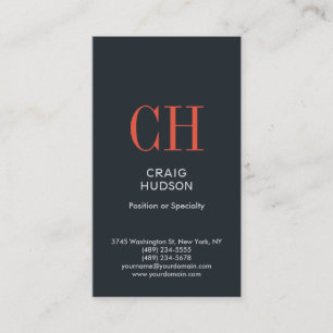Greyish Blue Monogram Professional Business Card