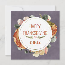 Greyish Purple Fall Floral "Happy Holiday" Custom