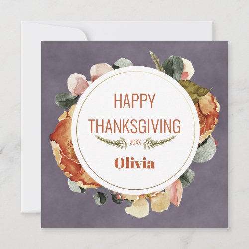 Greyish Purple Fall Floral Happy Holiday Custom Card