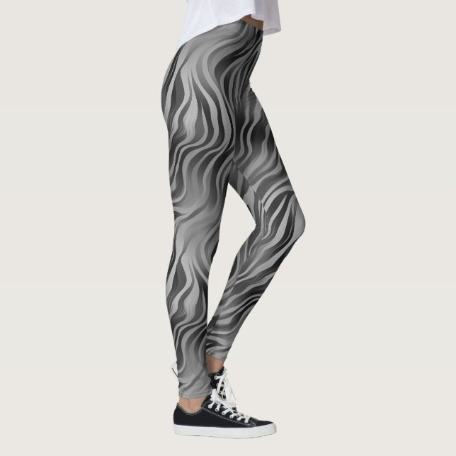 Greyscale Abstract Swirly Stripe Leggings (Right)