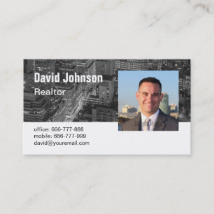 Greyscale City Backdrop Real Estate Realtor Photo Business Card