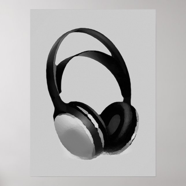 Greyscale Headphone Pop Art Poster Print (Front)