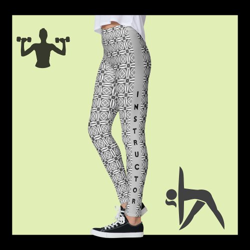 Greyscale modern minimalistic pattern and text on leggings