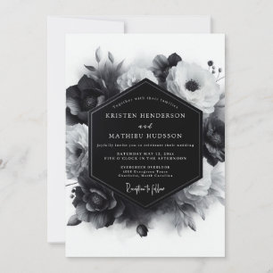 Greyscale Moody Anemone Wedding Invitation