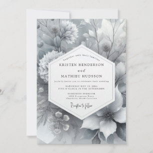 Greyscale Painterly Bloom Wedding Invitation