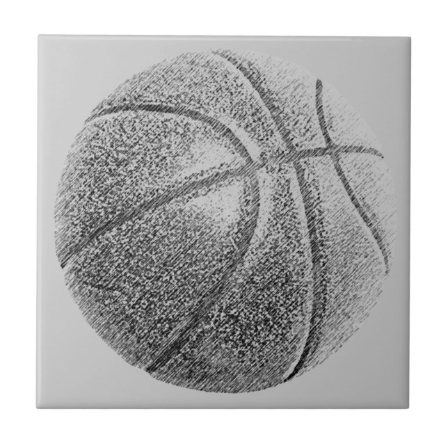 Greyscale Pencil Effect Basketball Tile (Front)