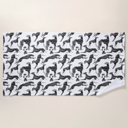 Greyt Greyhound Marble Silhouettes Beach Towel