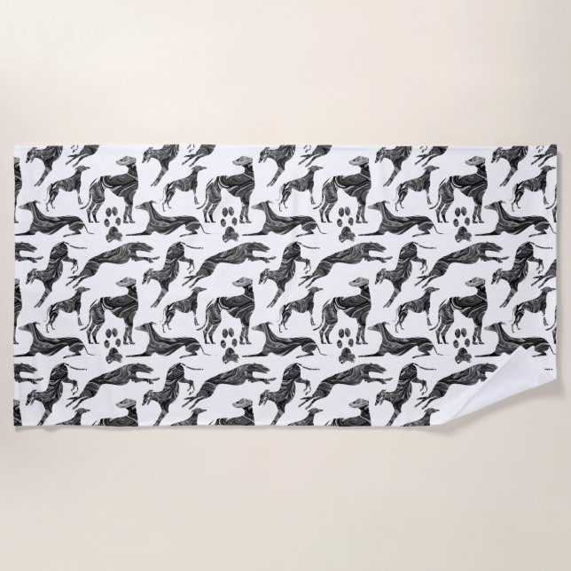 Greyt Greyhound Marble Silhouettes Beach Towel (Front)