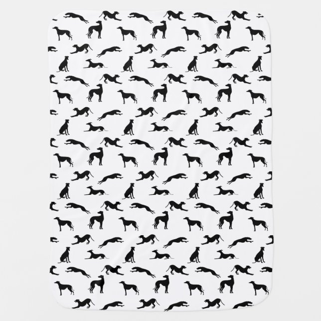 Greyt Greyhound Silhouettes - Black on White Baby Blanket (Front)