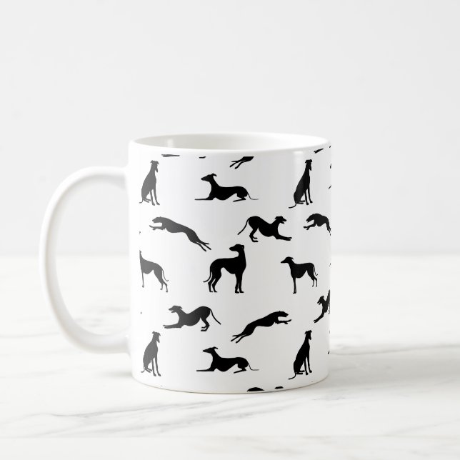 Greyt Greyhound Silhouettes - Black on White Coffee Mug (Left)