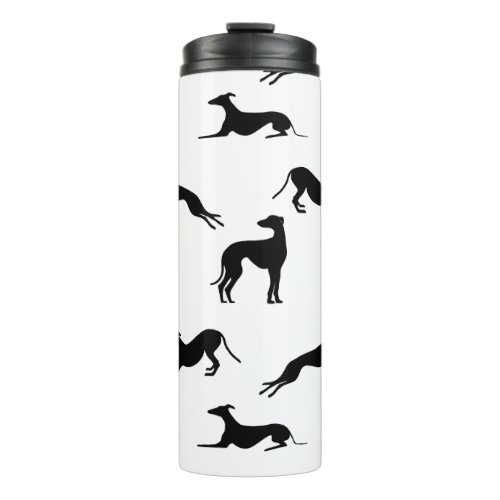 Greyt Greyhound Silhouettes _ Black on White Thermal Tumbler