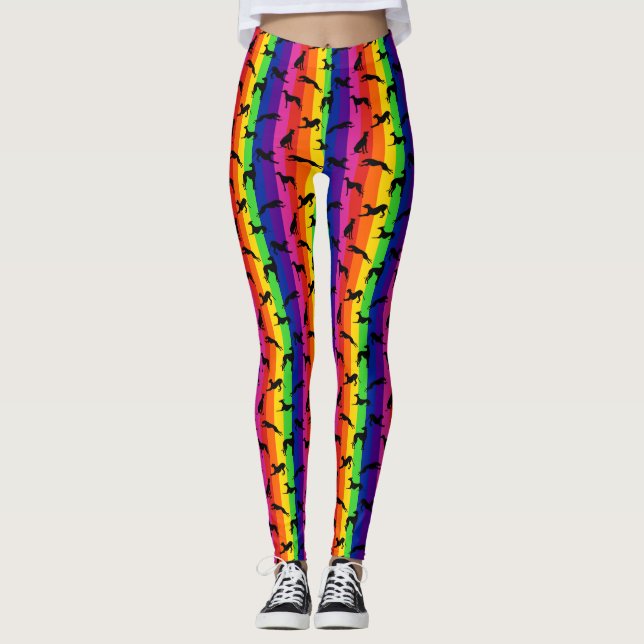 Greyt Greyhound Silhouettes on Rainbow Leggings (Front)