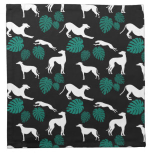 Greyt Greyhound Silhouettes with Monstera Leaves Cloth Napkin