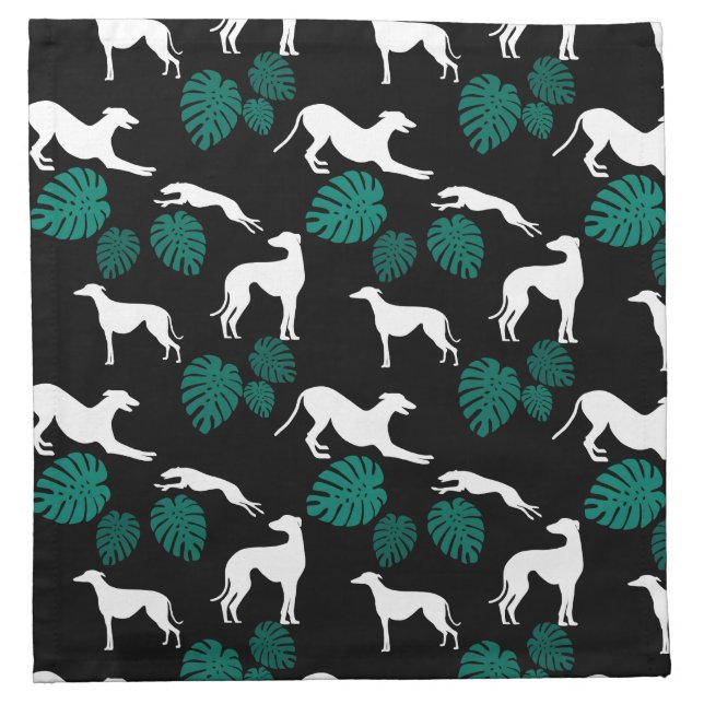 Greyt Greyhound Silhouettes with Monstera Leaves Cloth Napkin (Front)
