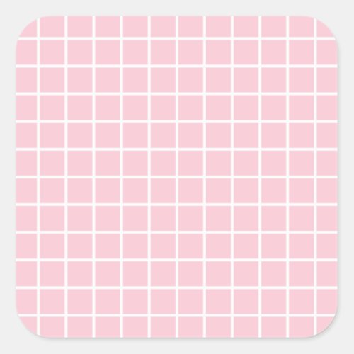 Grid Baby Pink And White Minimalist Check Square Sticker