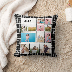 Grid black white 12 photo modern minimal abstract  throw pillow