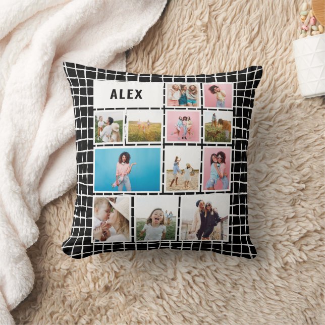 Grid black white 12 photo modern minimal abstract  throw pillow (Blanket)