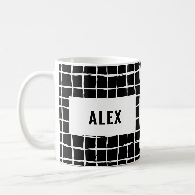 Grid black white 4 photo modern minimal abstract m coffee mug (Left)