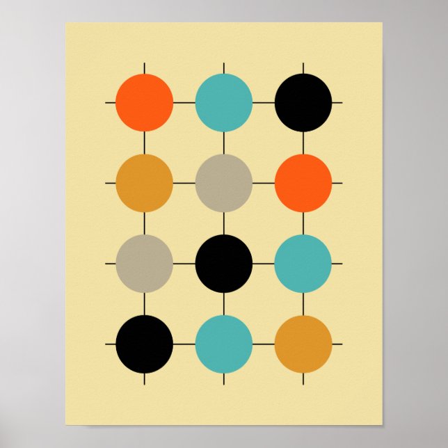 Grid Circles Mid Century Modern Styled Poster (Front)