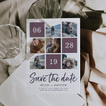 Grid Collage | Photo Save the Date<br><div class="desc">Announce your upcoming nuptials with these chic save the date cards in a dramatic color palette of lush plum wine and deep midnight blue. Cards feature six of your favorite square photos and your wedding date in a gridded layout, with "Save the Date" beneath in a fresh, casual handwritten script...</div>