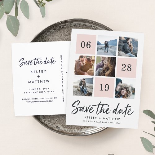 Grid Collage  Photo Save the Date Announcement Postcard