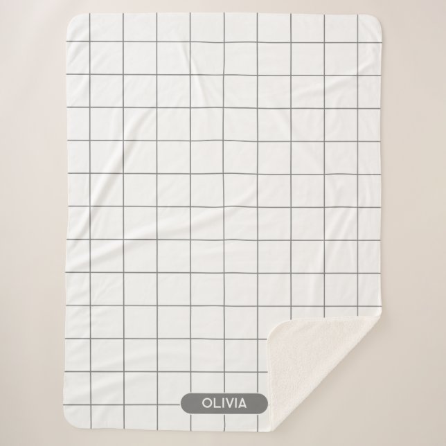 Grid Gray Sherpa Blanket (Front)