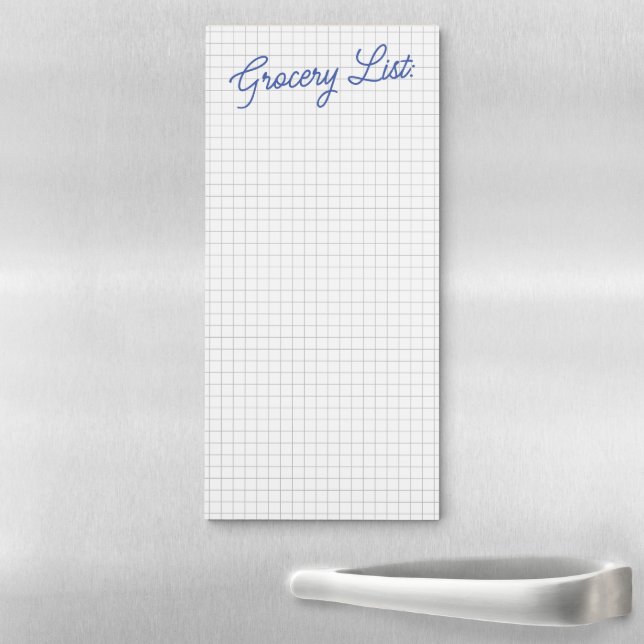 Grid Lines + Classic Script Grocery Shopping List  Magnetic Notepad (In Situ)