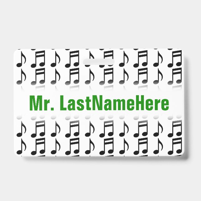 Grid of Musical Notes + Custom Teacher Name Badge (Front)