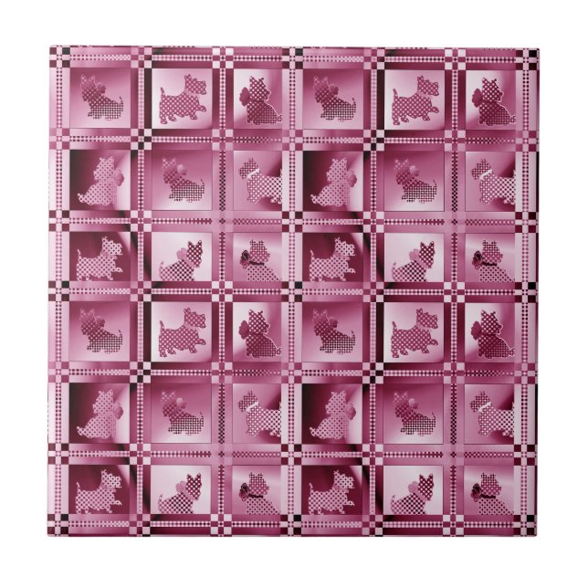 Grid of Patterned Scottie Puppies  Ceramic Tile (Front)