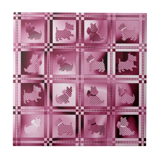 Grid of Patterned Scottie Puppies  Ceramic Tile (Front)