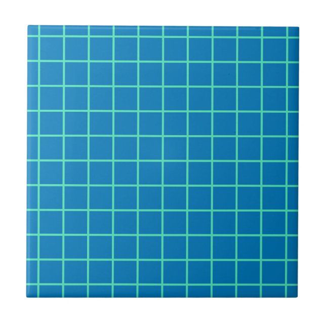 Grid Pattern in Blue and Mint Green Ceramic Tile (Front)