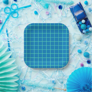 Grid Pattern in Blue and Mint Green Paper Plates