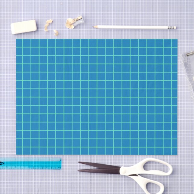 Grid Pattern in Blue and Mint Green Tissue Paper (Craft)