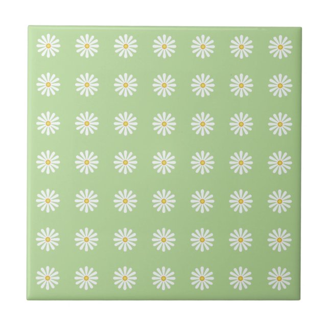 Grid pattern of tiny daisies on light green ceramic tile (Front)