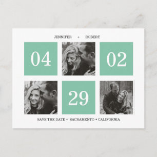 Grid Photo Collage Emerald SAVE THE DATE Announcement Postcard