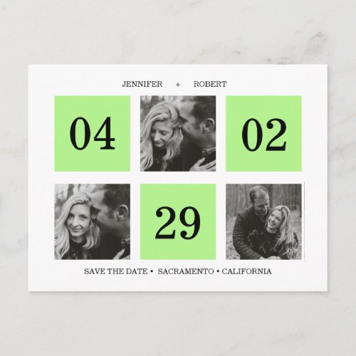 Grid Photo Collage  Neon Green  SAVE THE DATE Announcement Postcard